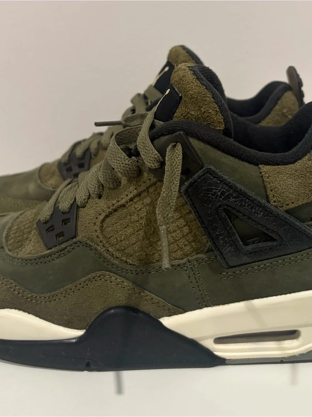 Air Jordan 4 Retro Olive Green Suede Basketball Sneakers 5 Youth